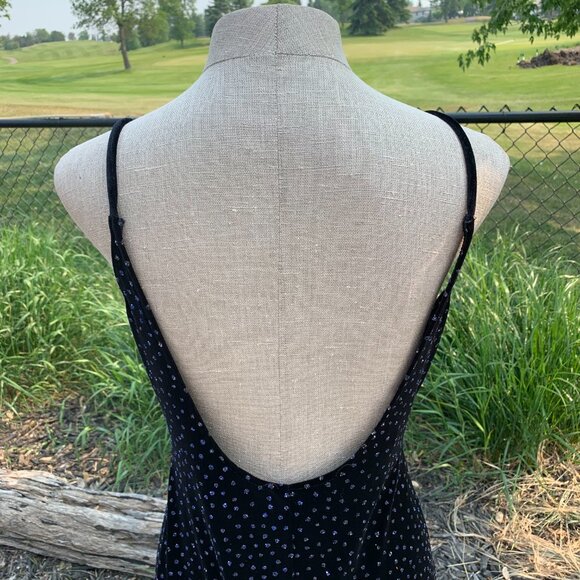 Vintage 90s Y2K Velvet Maxi Slip Dress Glitter Side Slit Stretch - Picture 8 of 16